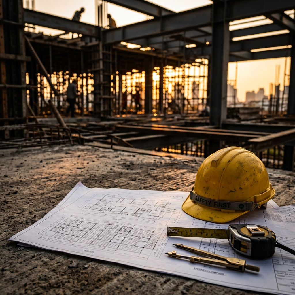 Planos y herramientas de construcción profesional